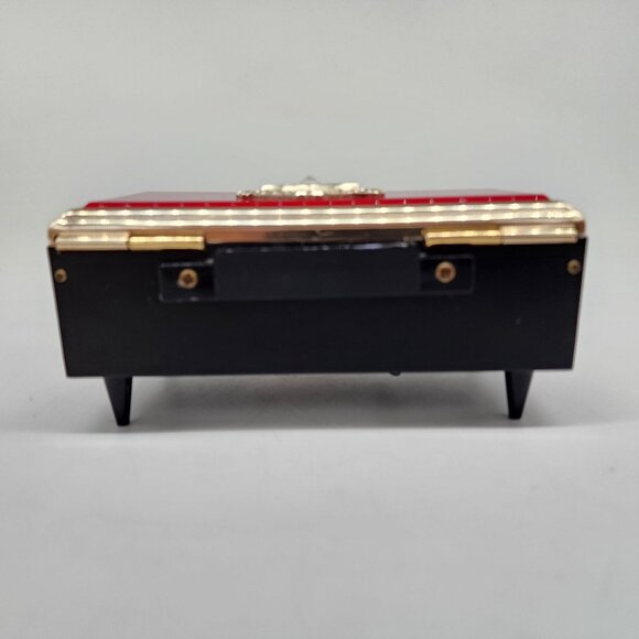 Vintage Sonsco Japan Red & Gold Musical Jewelry Box With Gem Accent Regency - Picture 8 of 16